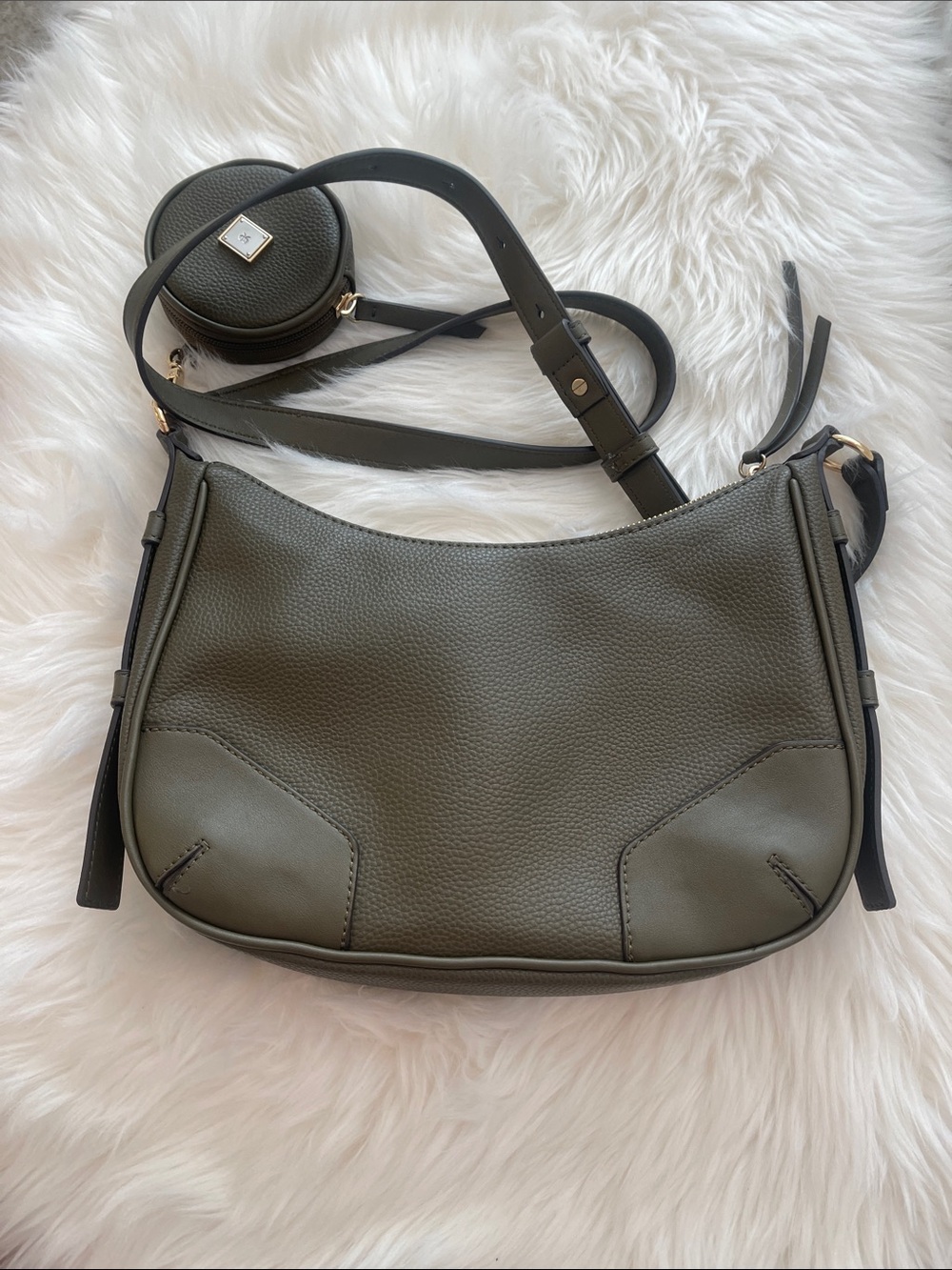 Nine West Olive Green Pebbled Leather Shoulder Bag with Coin Pouch - Picture 5 of 12